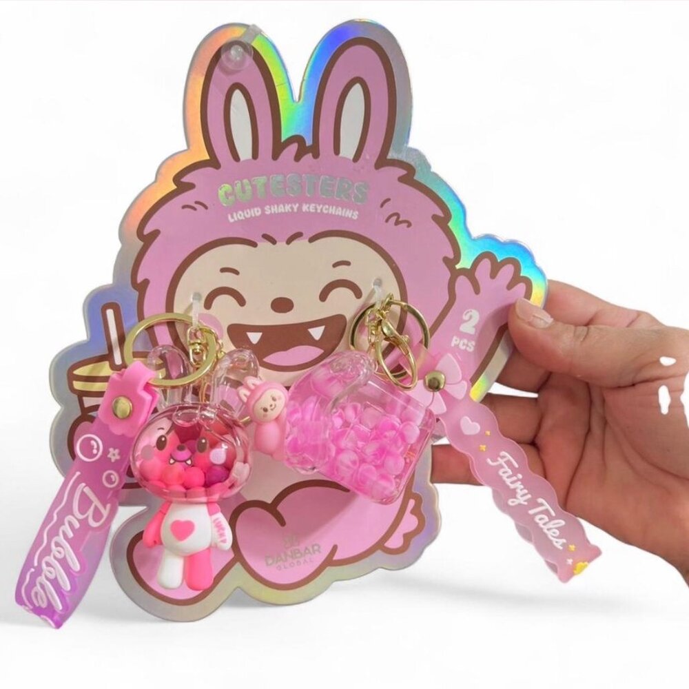 Cutesters 2 Pcs Keychains Liquid Shaky Pink Fairy Tales Bubble